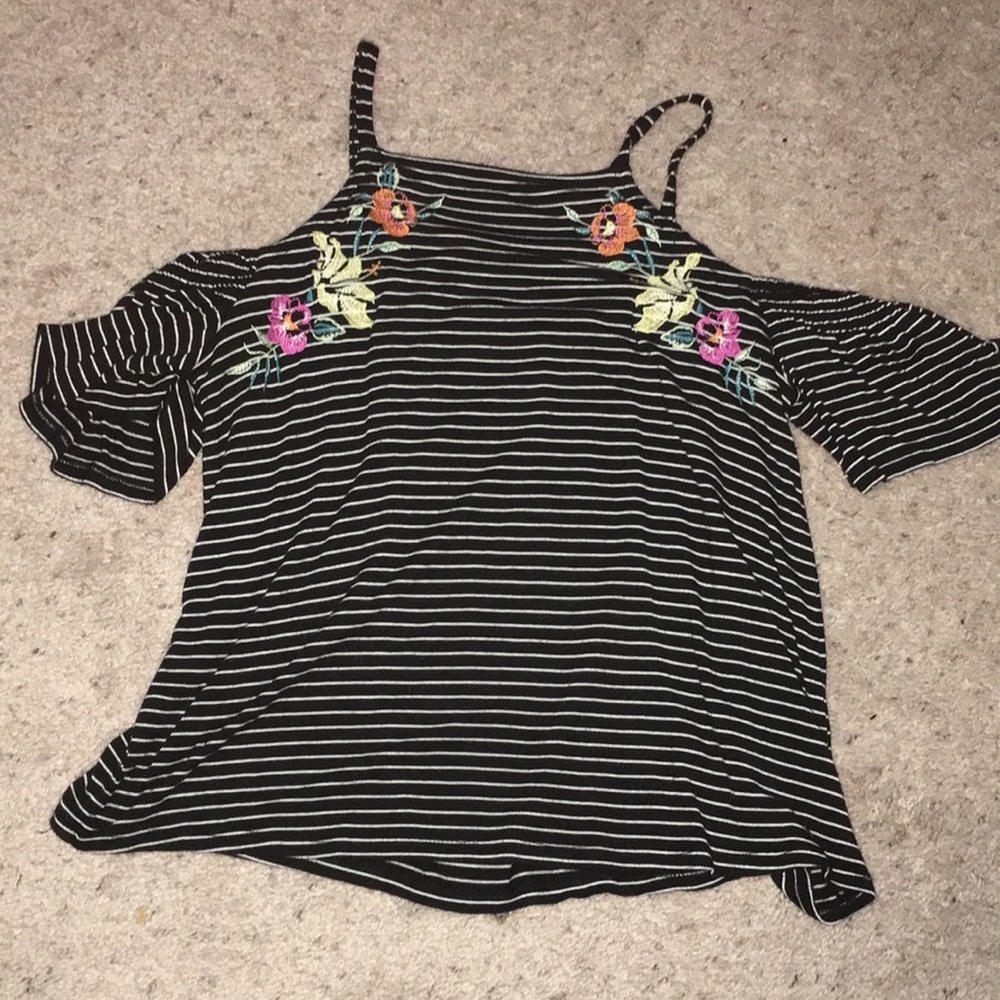 Art Class Striped W/Floral Off The Shoulder Shirt